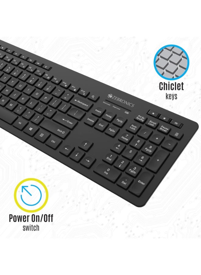 Zebronics Zeb-Companion 500 2.4GHz Wireless Keyboard & Mouse Combo, USB Nano Receiver, Chiclet Keys, Ultra Silent, Power On/Off Switch, Rupee Key, for PC/Mac/Laptop - Image 2